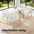Gardeon 2PC Outdoor Dining Chairs Wicker Chair Patio Furniture Garden Steel White