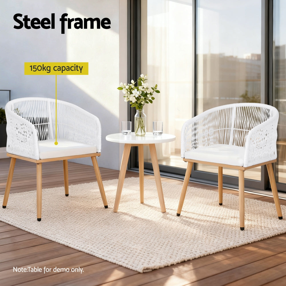 Gardeon 2PC Outdoor Dining Chairs Wicker Chair Patio Furniture Garden Steel White