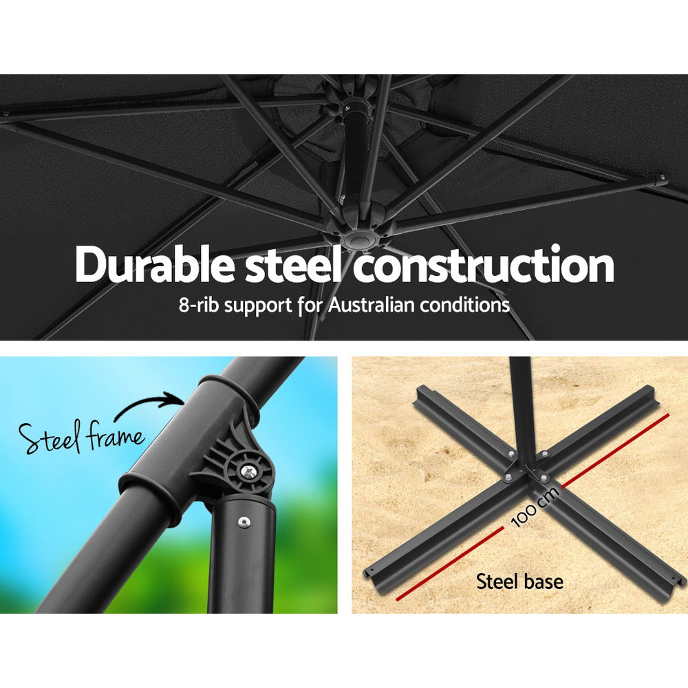 NNEDSZ 3M Umbrella with 48x48cm Base Outdoor Umbrellas Cantilever Sun Beach Garden Patio Black