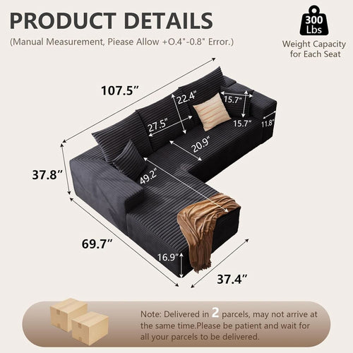 Modern 107 Inch Cloud Sectional Couch with Chaise